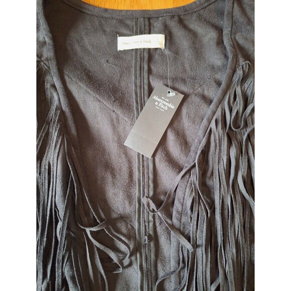 NWT Abercrombie Faux Suede Leather Fringe Vest Hippie Boho Festival Western Larg - Picture 2 of 9
